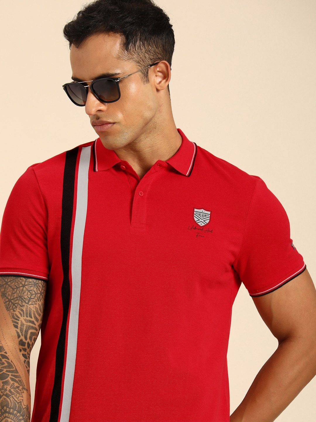 

Being Human Men Red Brand Logo Printed Polo Collar Pure Cotton T-shirt