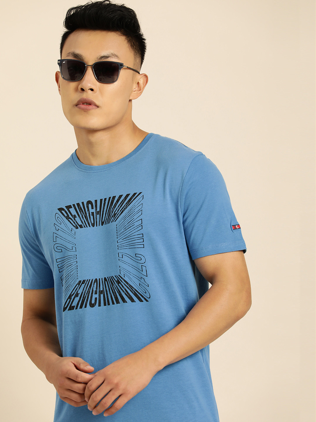 

Being Human Men Blue Graphic Printed Pure Cotton Casual T-shirt