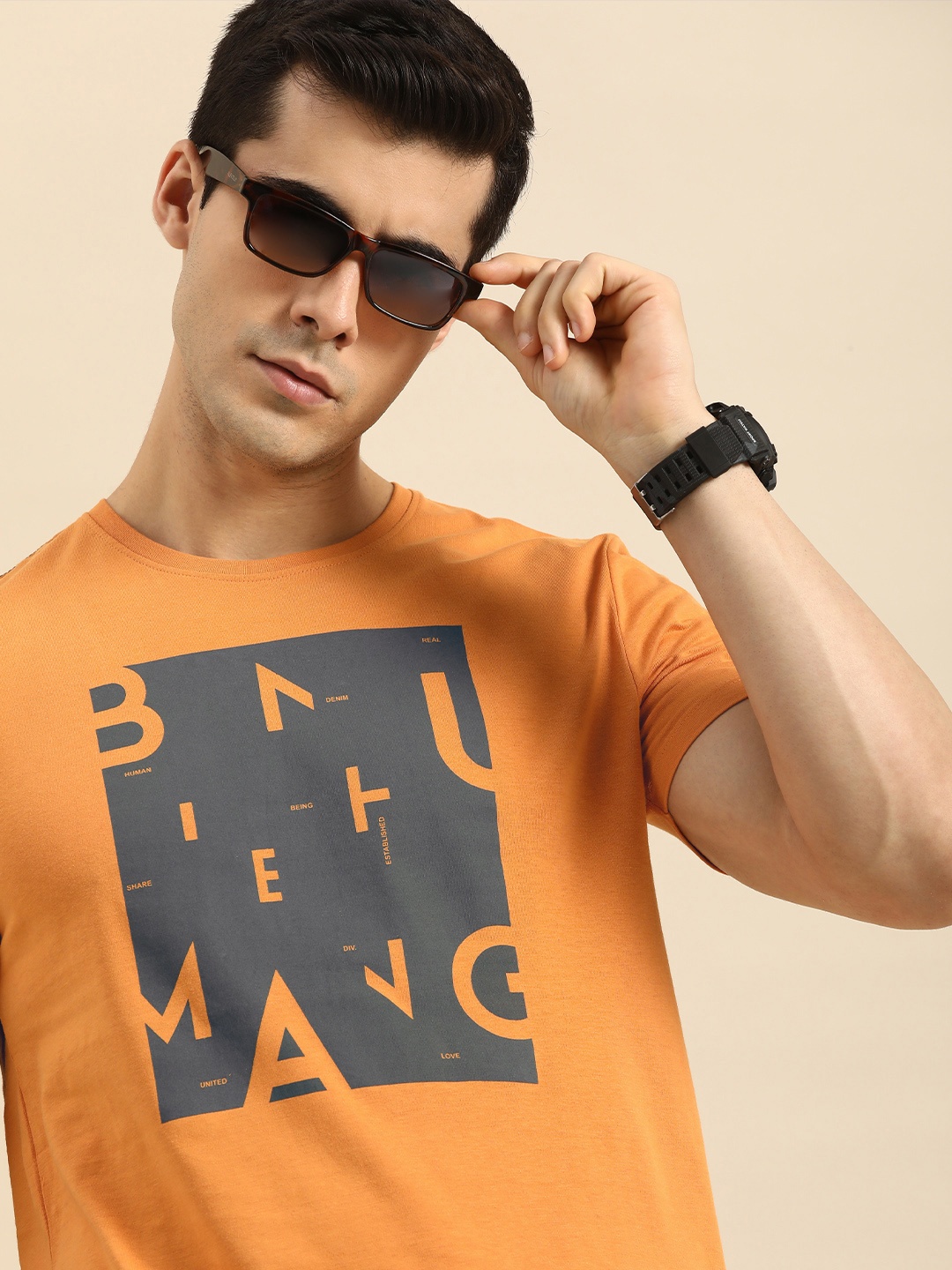 

Being Human Men Rust Orange Graphic Printed Pure Cotton T-shirt