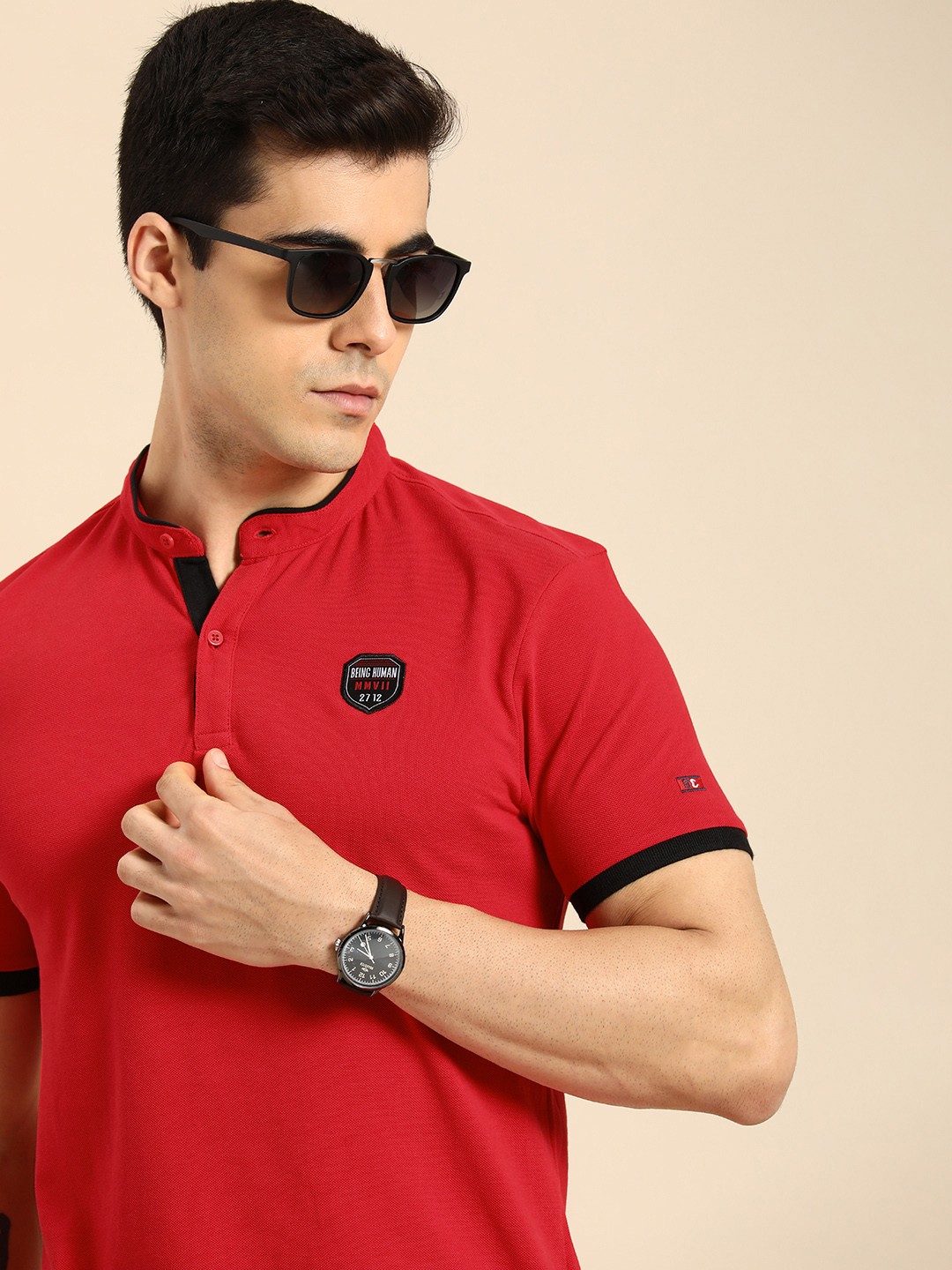 

Being Human Men Red Solid Polo Collar Pure Cotton T-shirt