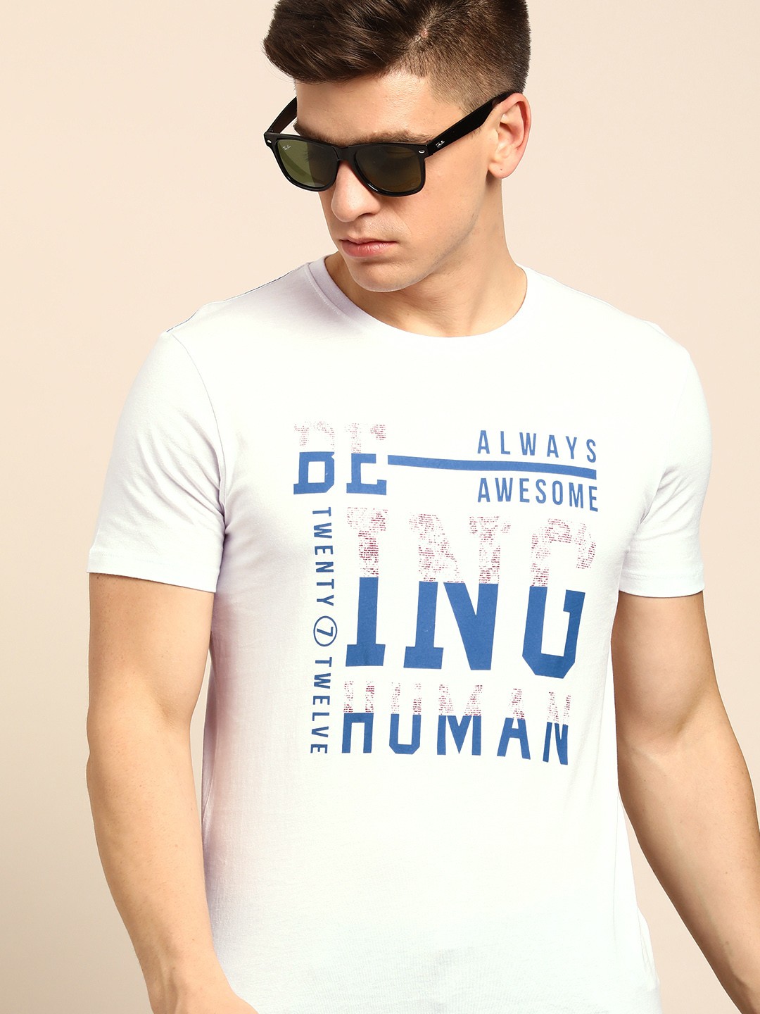 

Being Human Men White Brand Logo Printed Pure Cotton T-shirt