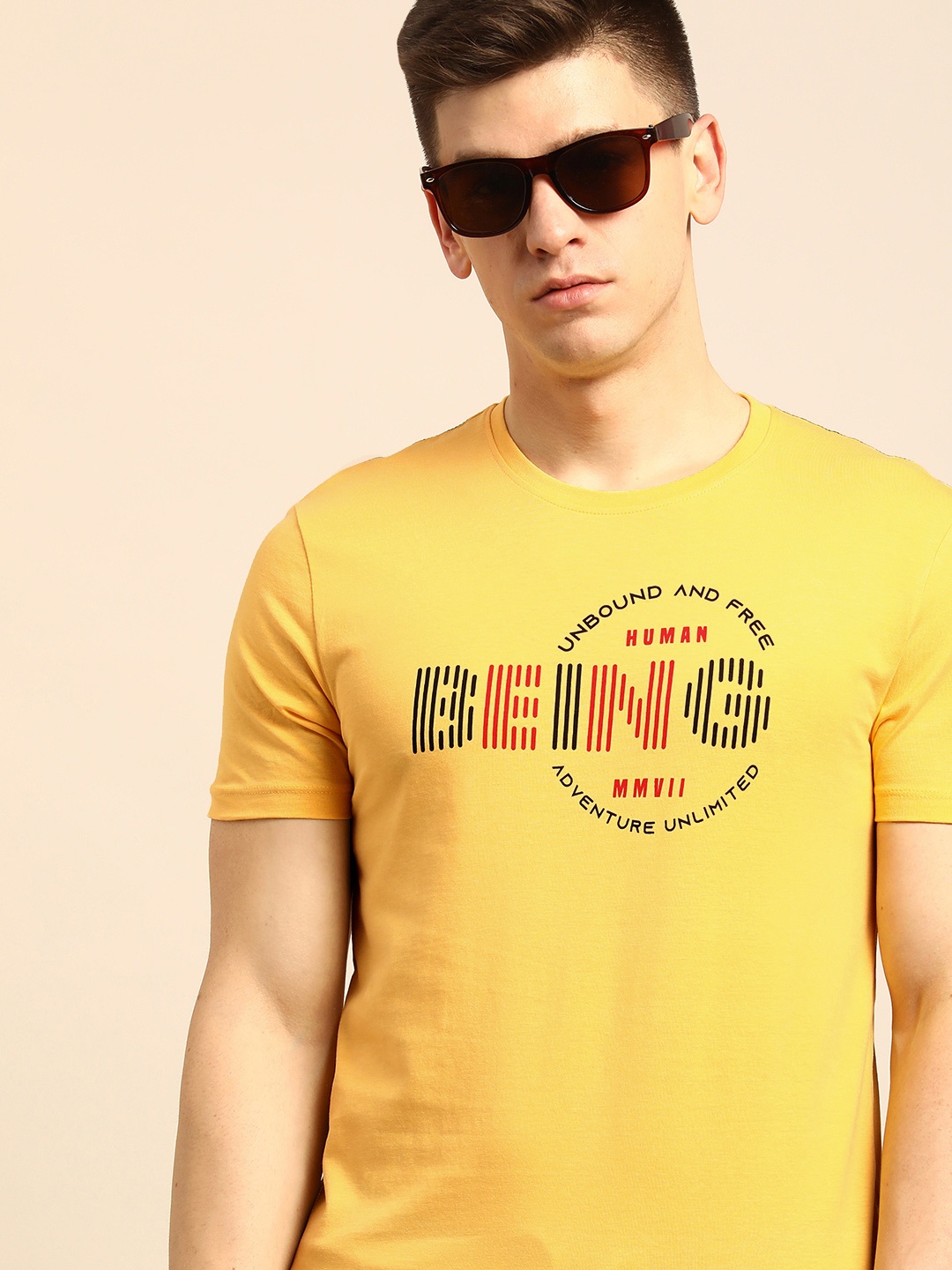 

Being Human Men Yellow Typography Printed Pure Cotton T-shirt