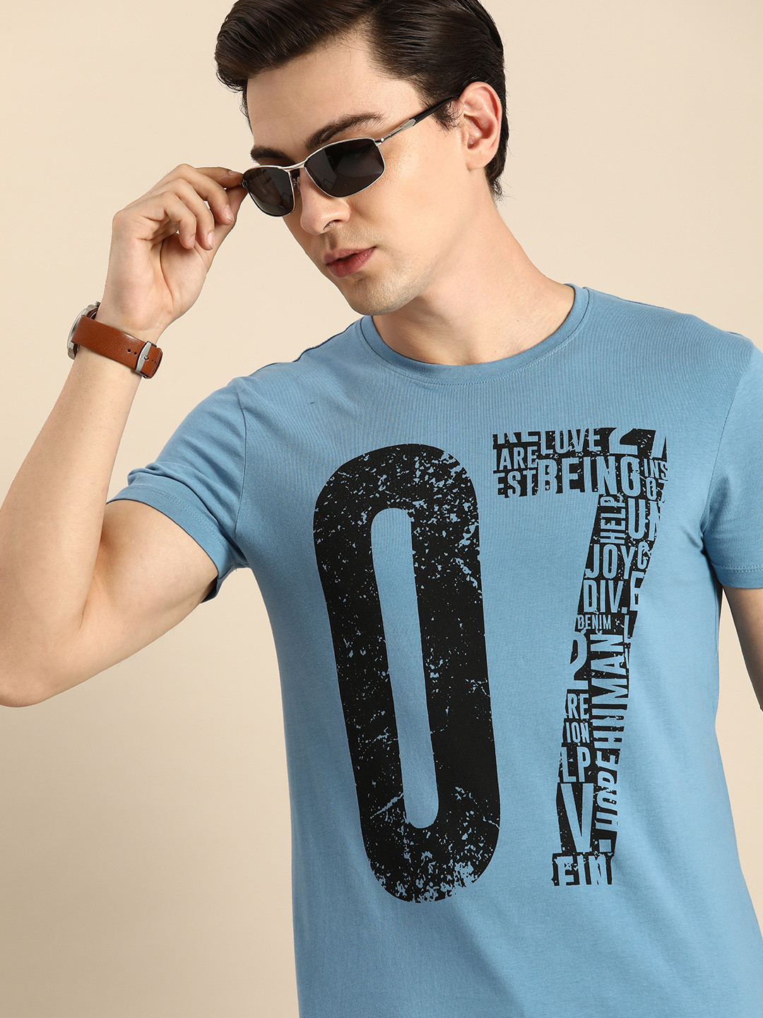 

Being Human Men Blue & Black Typography Printed Pure Cotton T-shirt