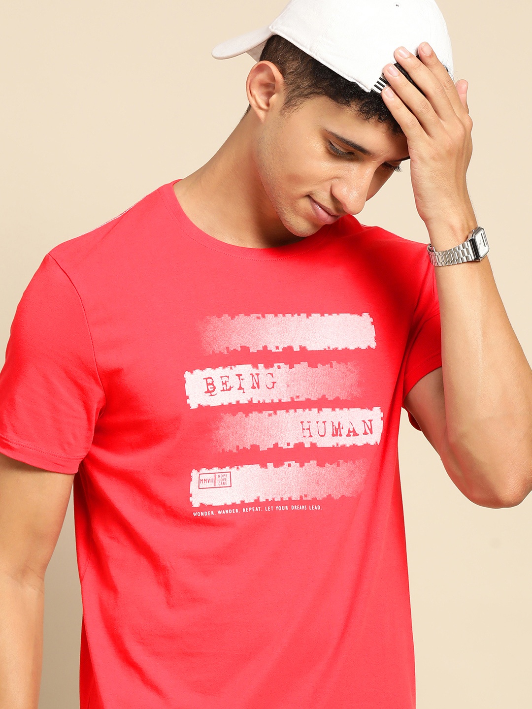 

Being Human Men Red Brand Logo Printed Pure Cotton T-shirt