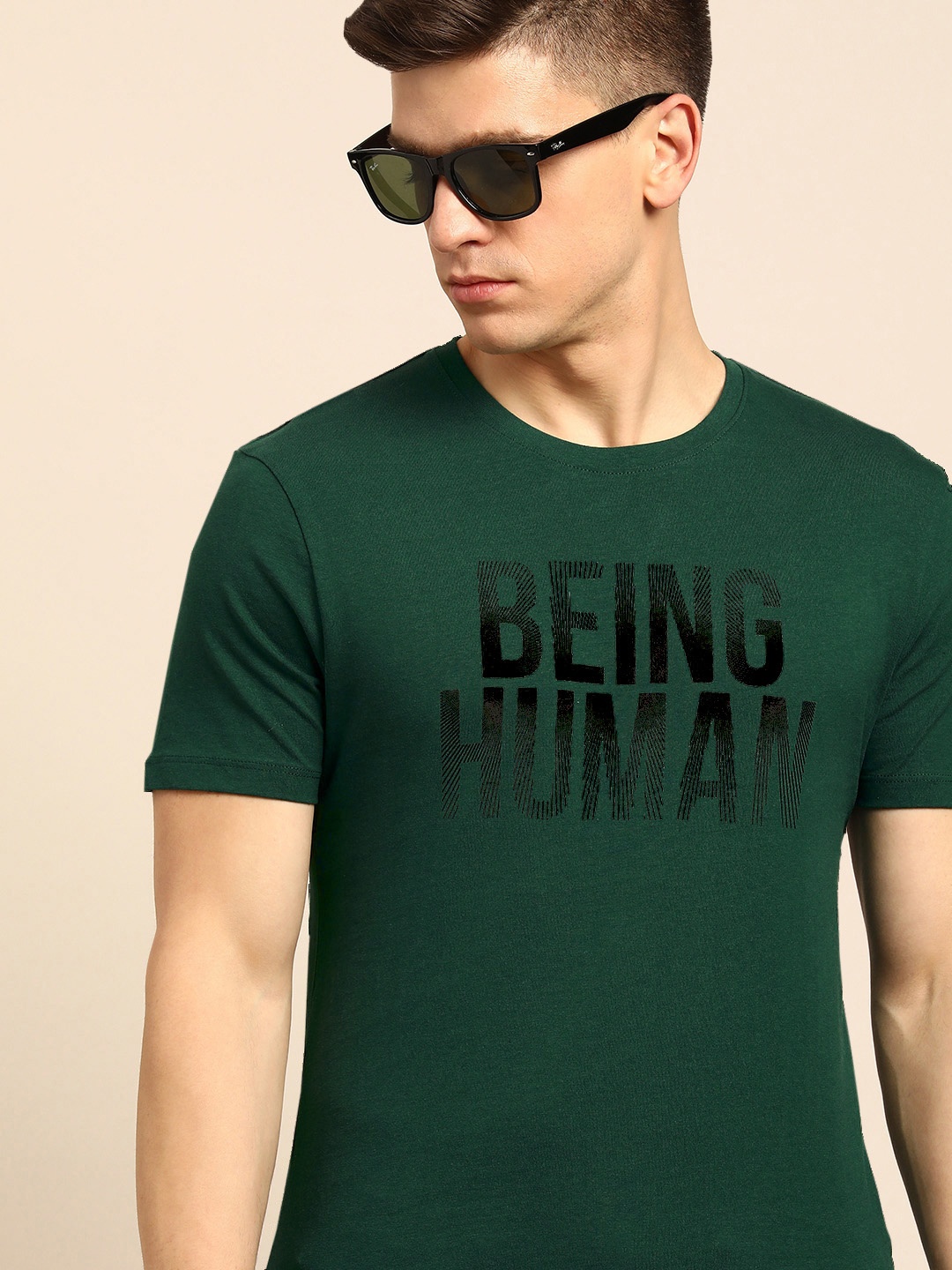 Being Human Men Green Brand Logo Printed Pure Cotton T-shirt