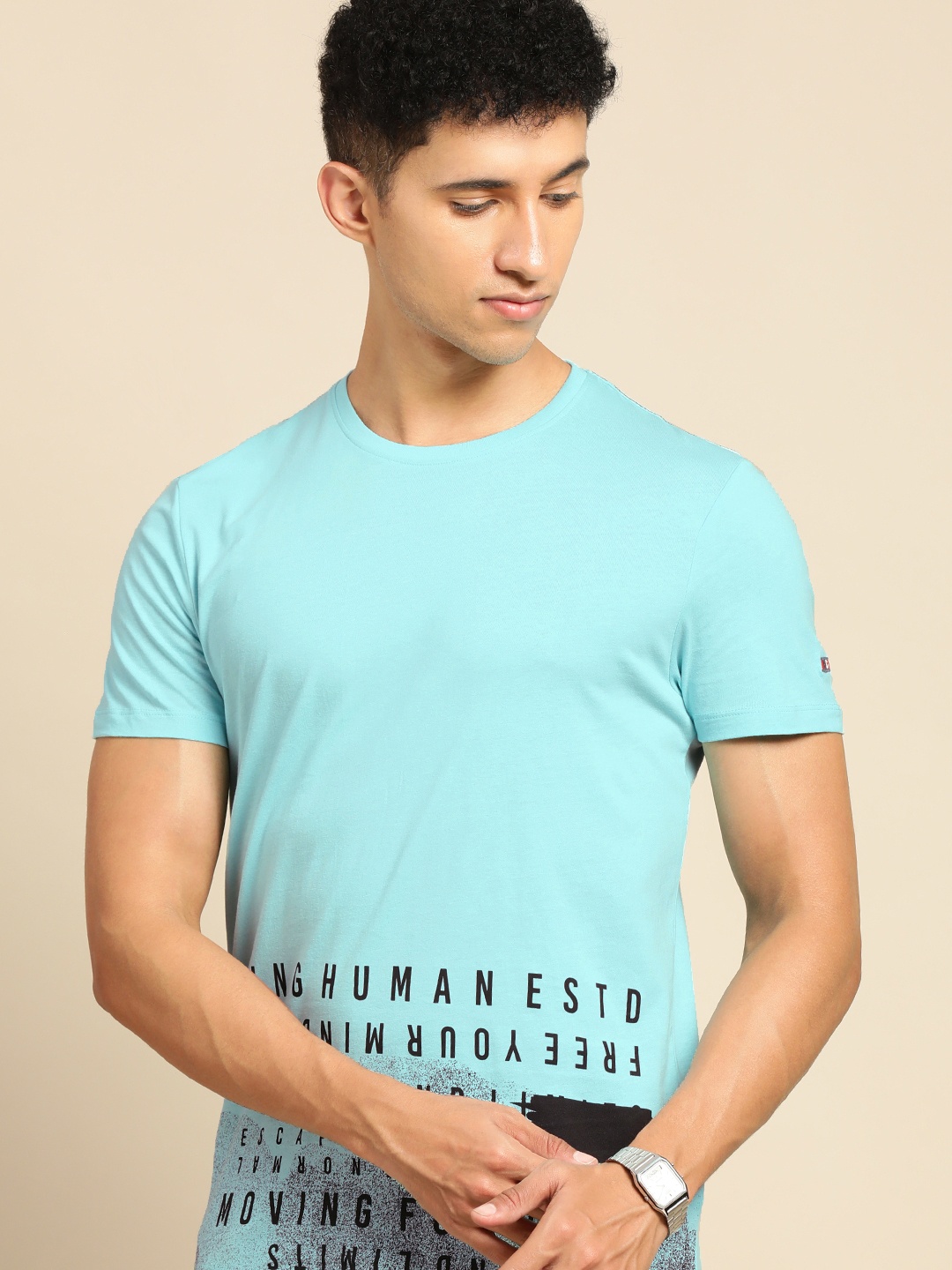 Being Human Men Blue Typography Printed Pure Cotton T-shirt