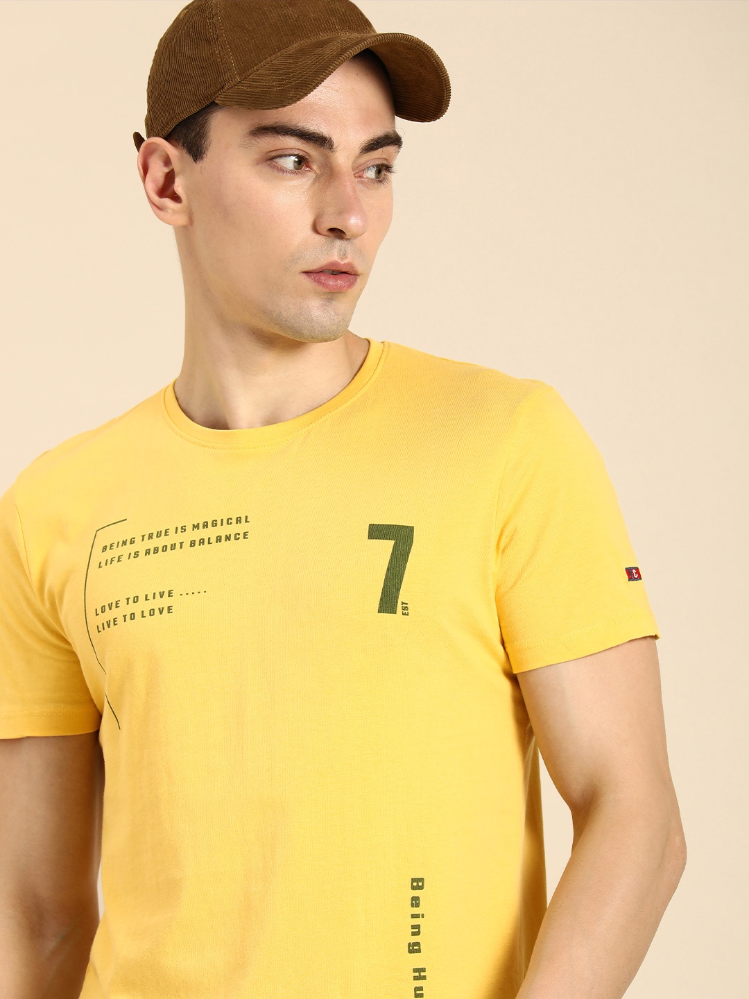 

Being Human Men Typography Printed Pure Cotton T-shirt, Yellow