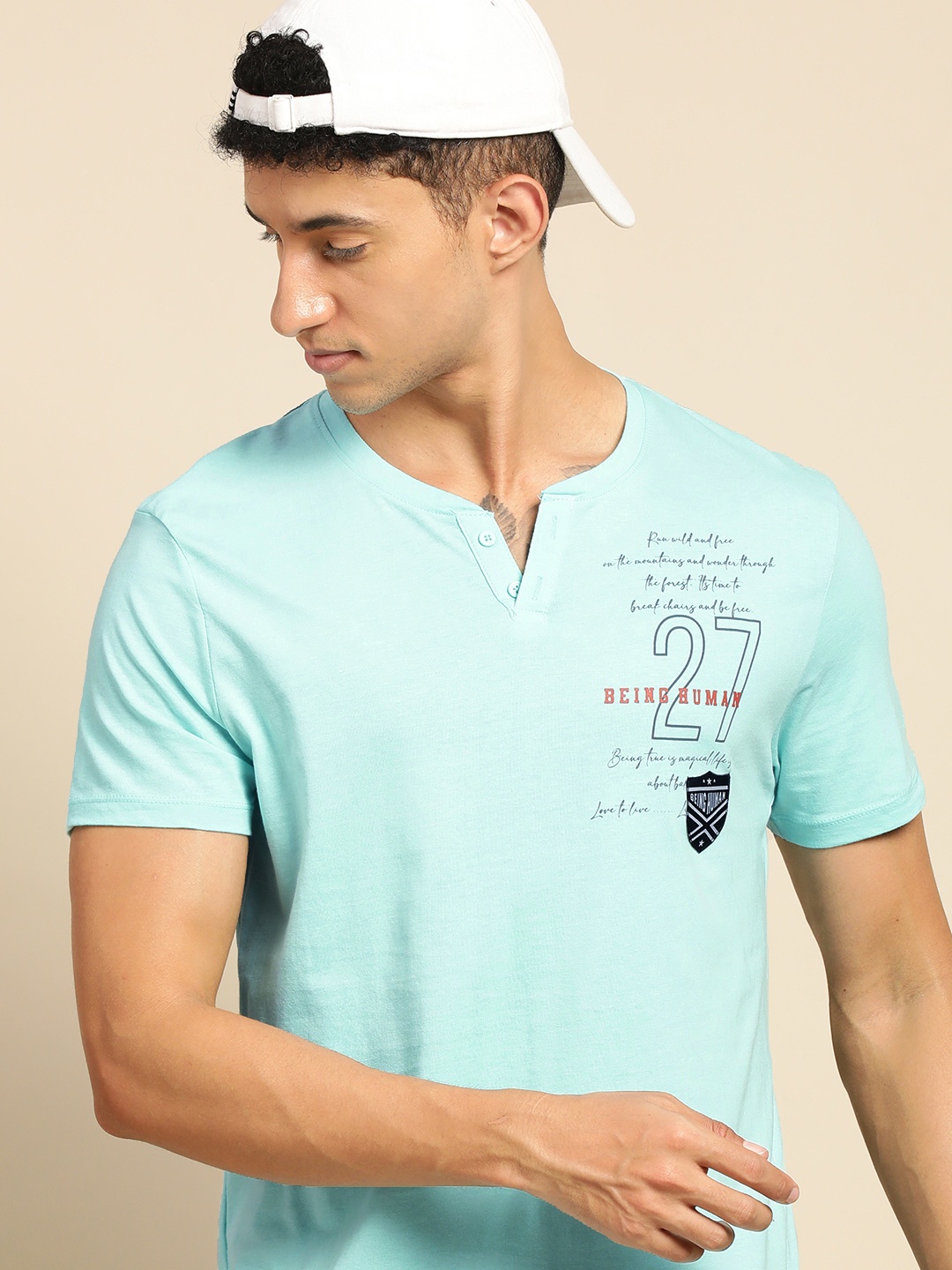 

Being Human Men Blue Typography Printed Pure Cotton T-shirt