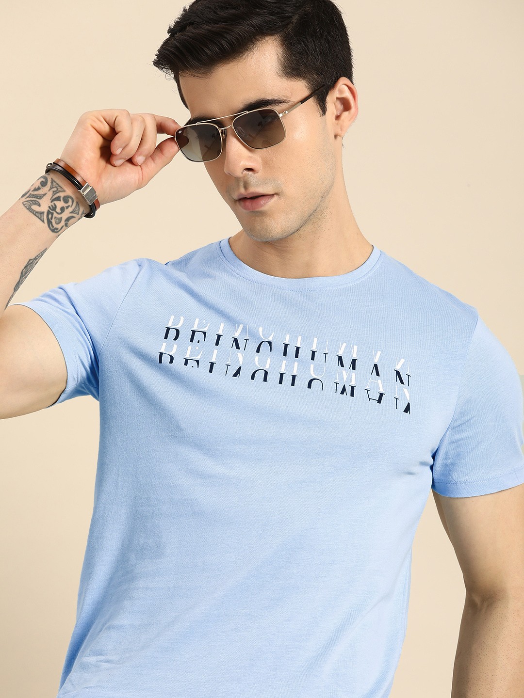 

Being Human Men Blue Typography Printed Pure Cotton Casual T-shirt