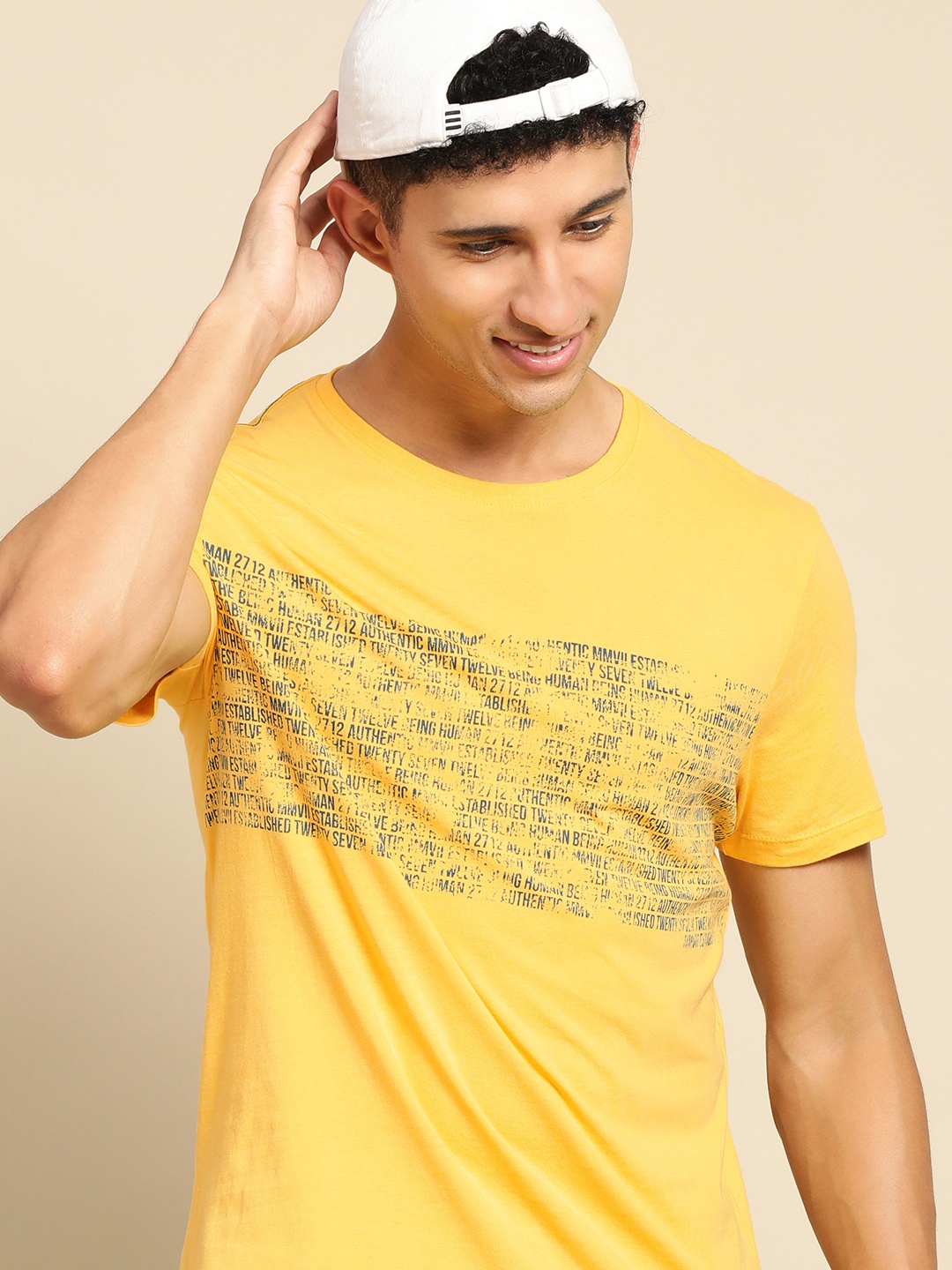 

Being Human Men Yellow & Black Typography Printed Pure Cotton T-shirt