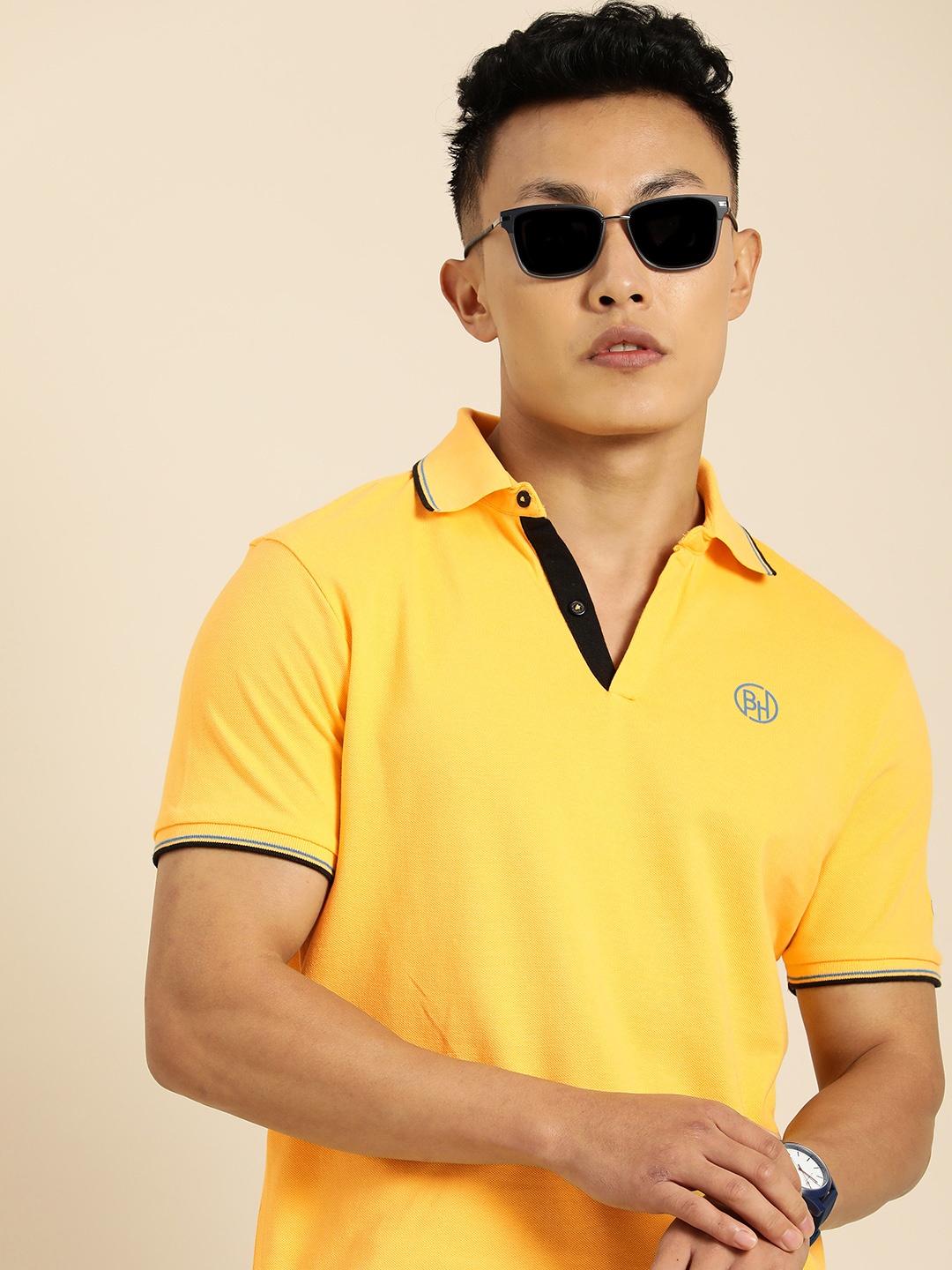 

Being Human Men Yellow Solid Polo Collar T-shirt