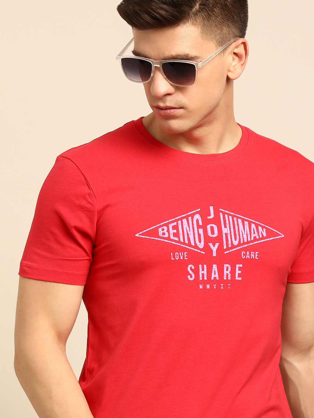 

Being Human Men Pink & Silver-Toned Typography Printed Pure Cotton Casual T-shirt