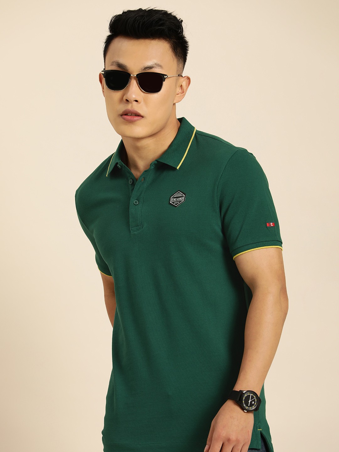 

Being Human Men Green Solid Polo Collar T-shirt