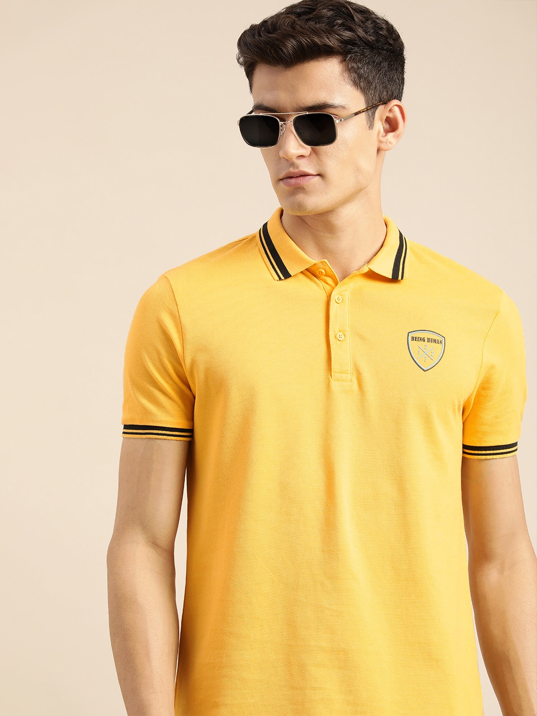 

Being Human Men Yellow Polo Collar Pure Cotton T-shirt