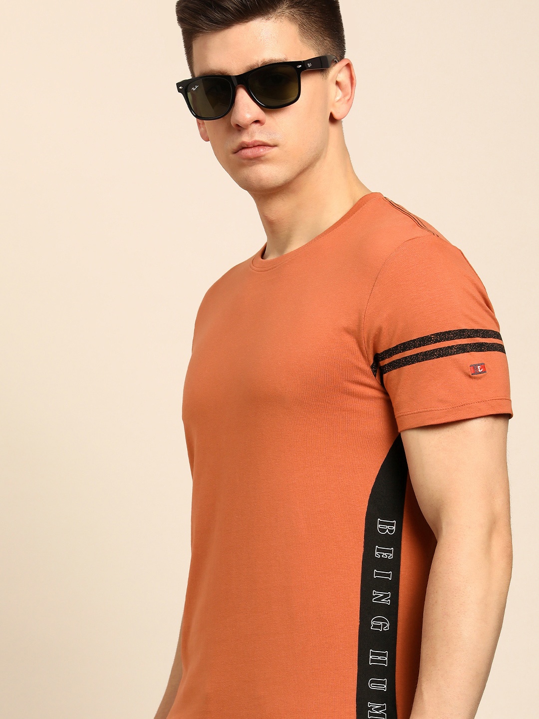 

Being Human Men Brown Side Striped Pure Cotton T-shirt