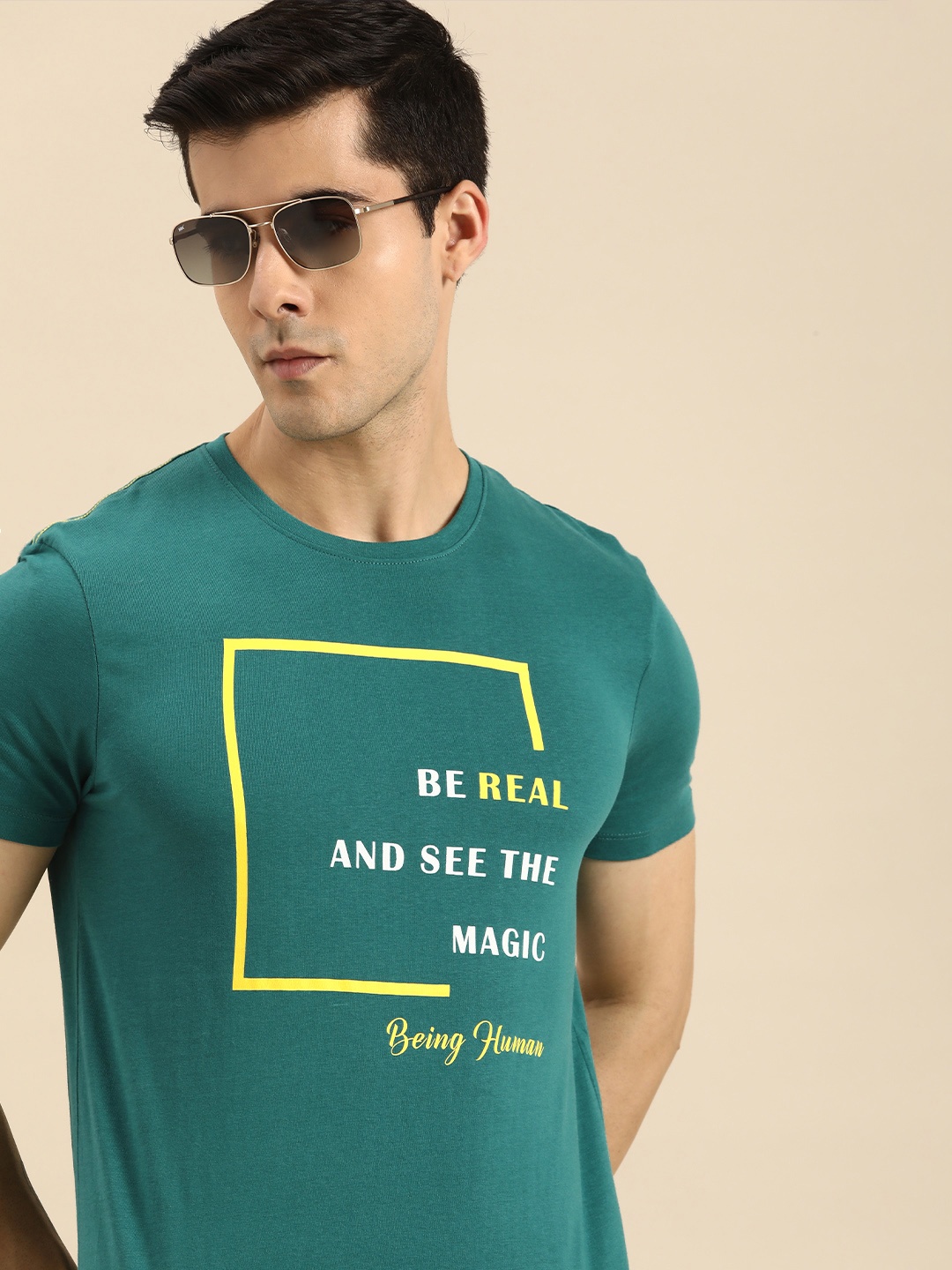 

Being Human Men Green Typography Printed Pure Cotton T-shirt