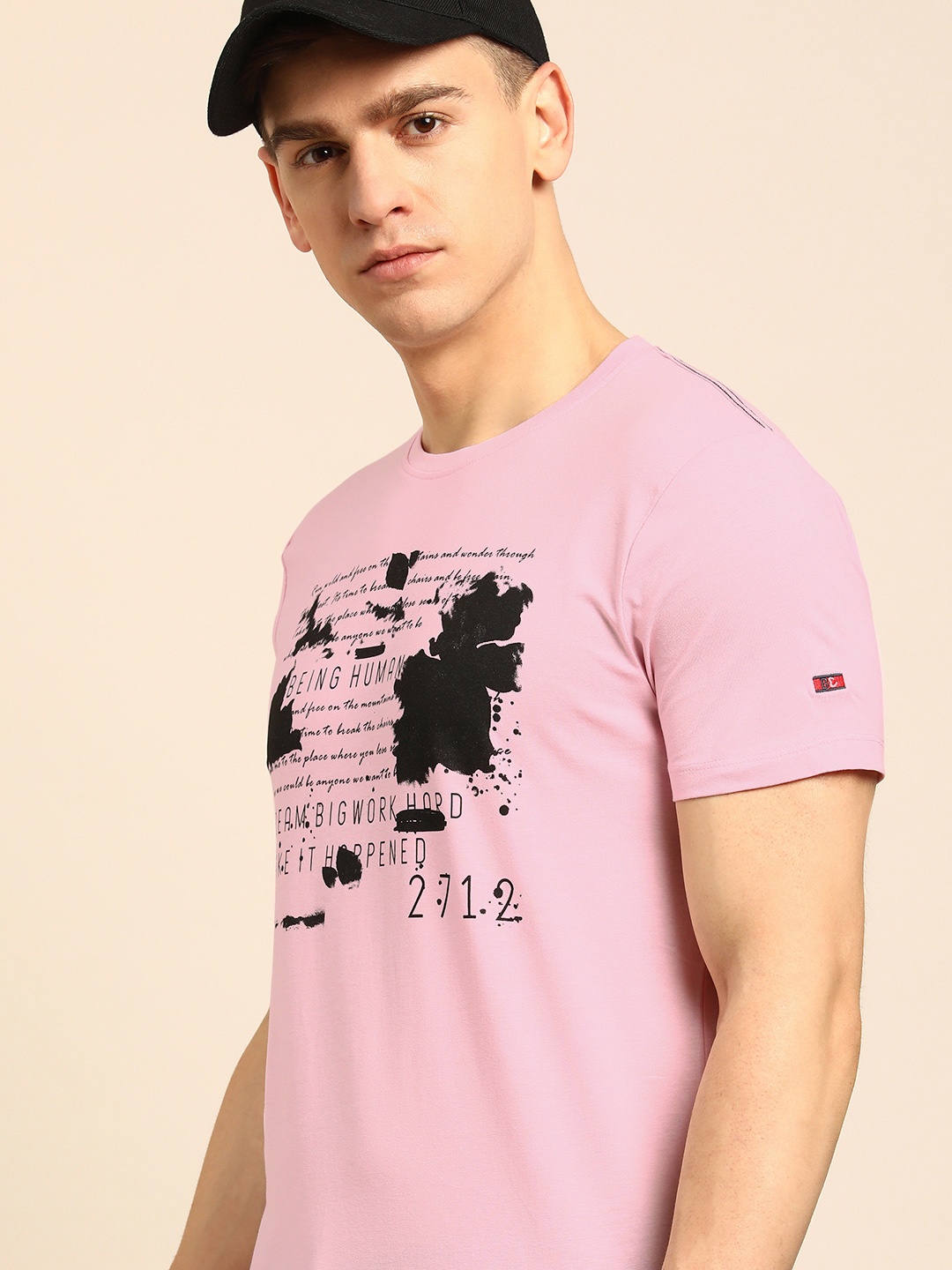 

Being Human Men Lavender & Black Graphic Printed Pure Cotton Casual T-shirt