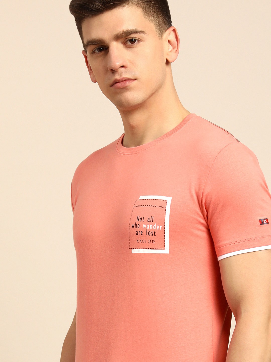 

Being Human Men Coral Pink Typography Printed Pure Cotton T-shirt