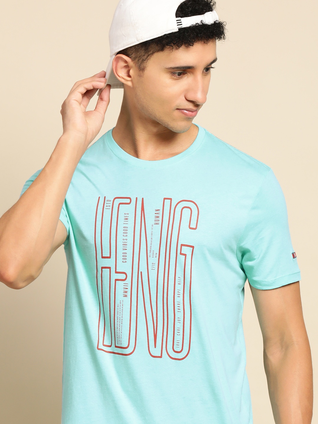 

Being Human Men Blue & Orange Typography Printed Pure Cotton T-shirt