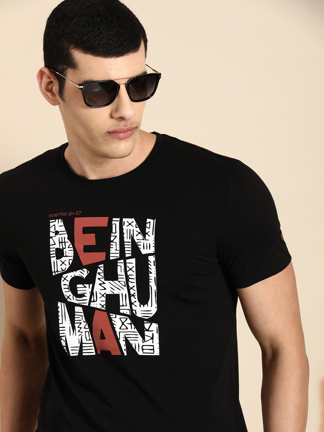 

Being Human Men Brand Logo Printed Pure Cotton T-shirt, Black
