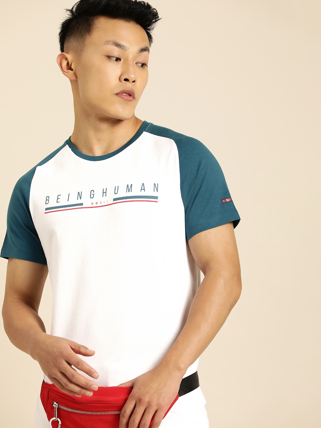 

Being Human Clothing Men White Typography Printed Raglan Sleeves T-shirt