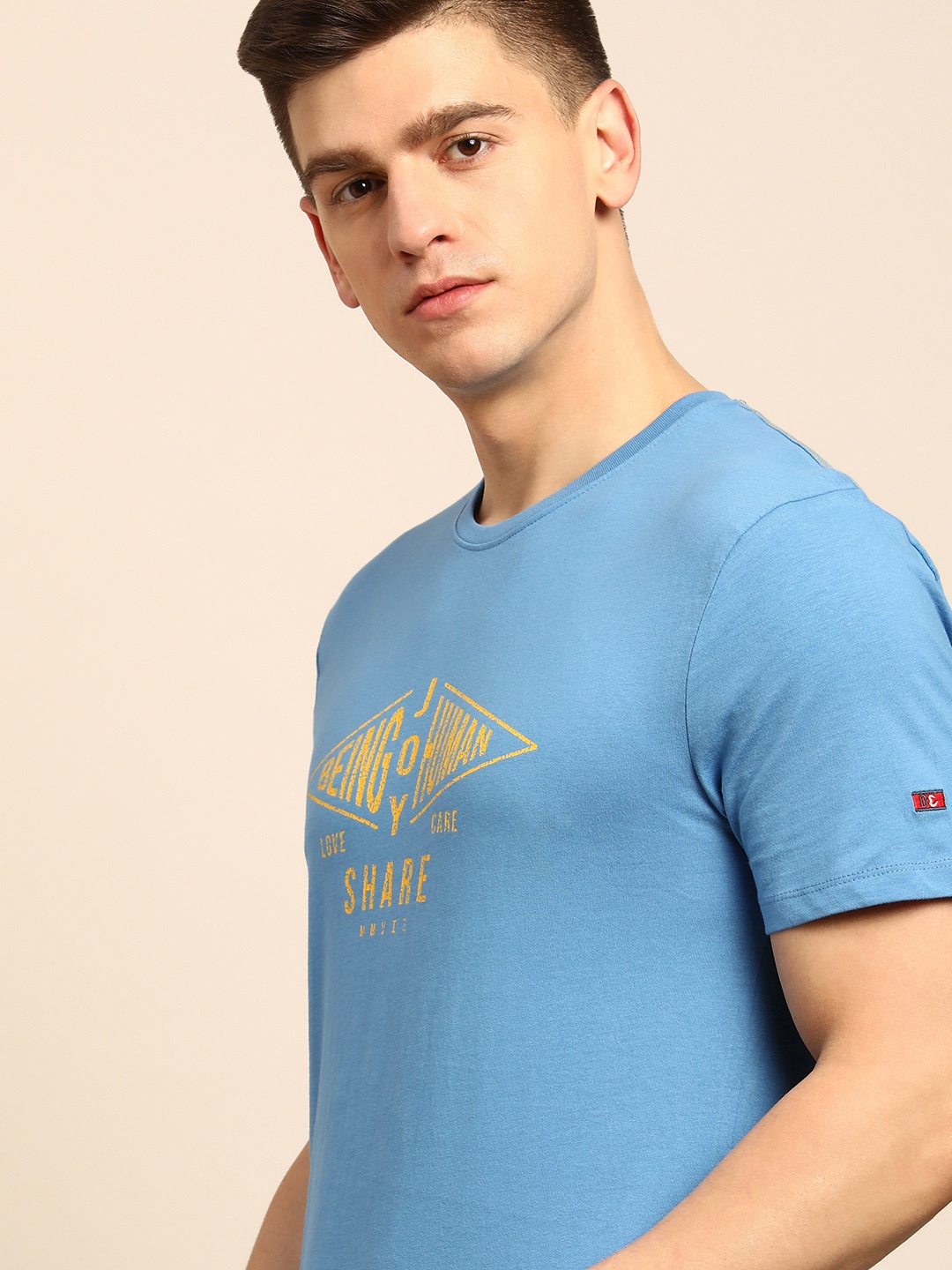 

Being Human Men Blue Brand Logo Printed Pure Cotton T-shirt
