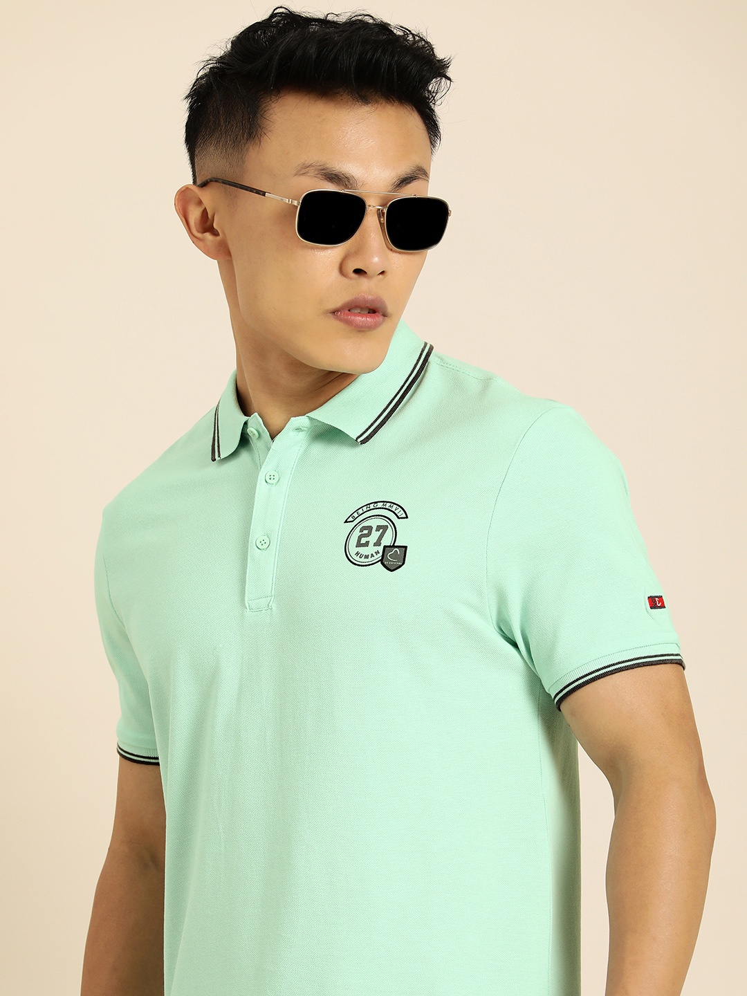 

Being Human Men Sea Green Solid Polo Collar T-shirt