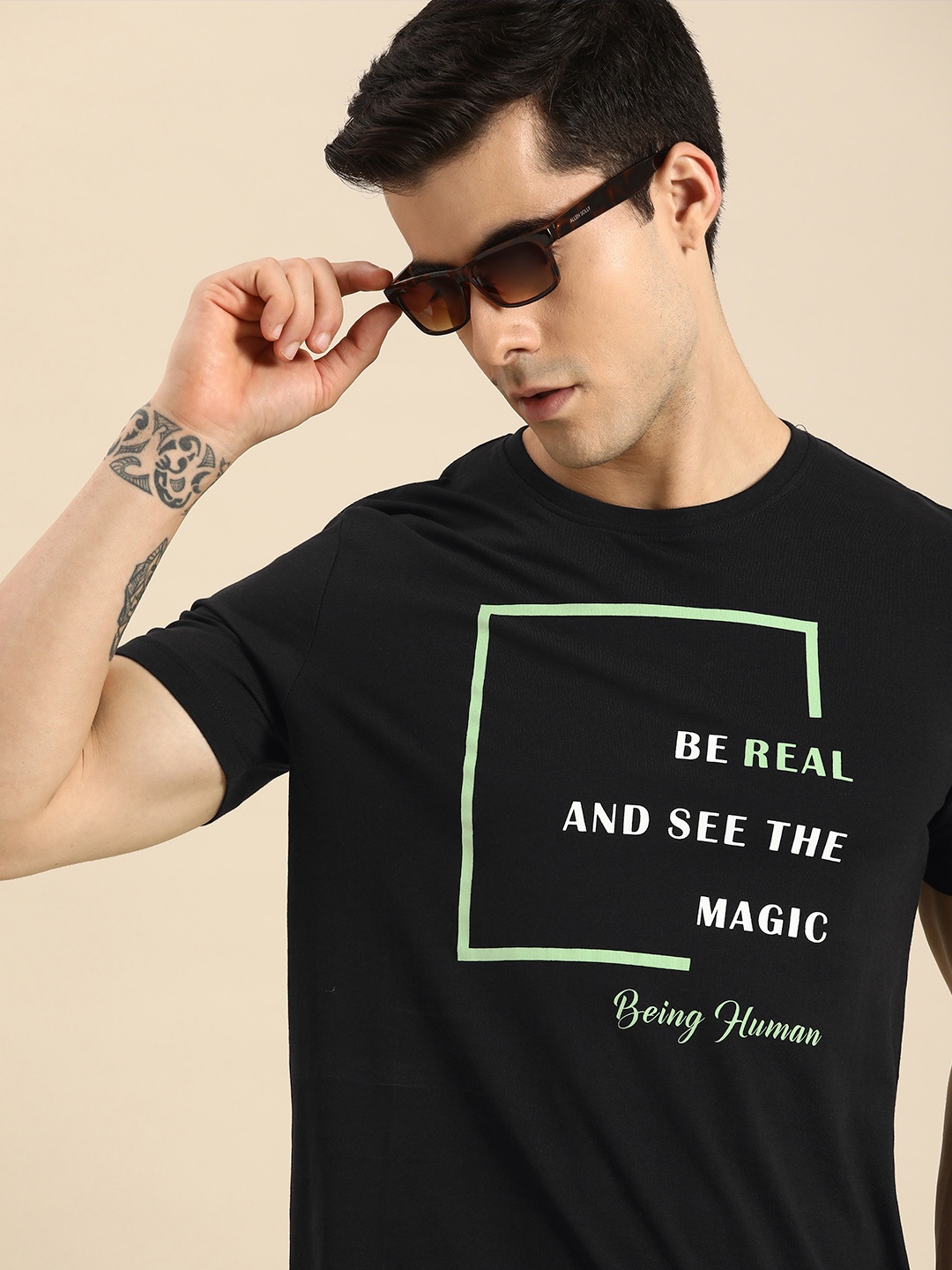

Being Human Men Black Typography Printed Pure Cotton Casual T-shirt