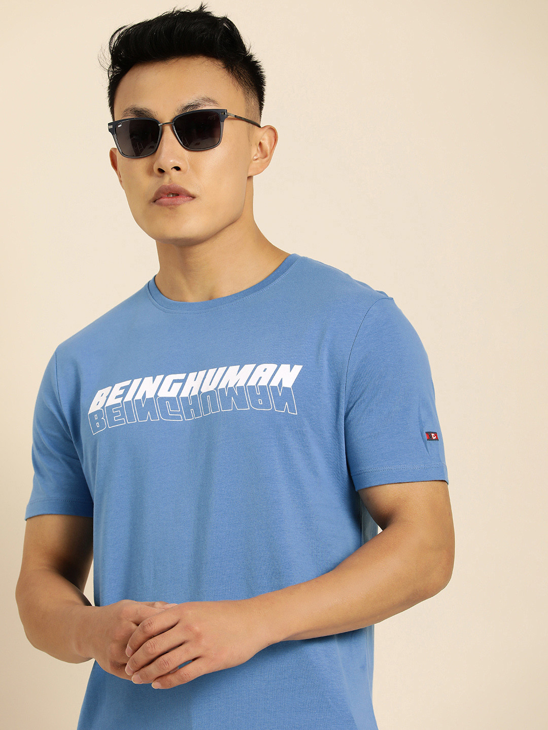 

Being Human Clothing Men Blue Typography Printed Pure Cotton T-shirt