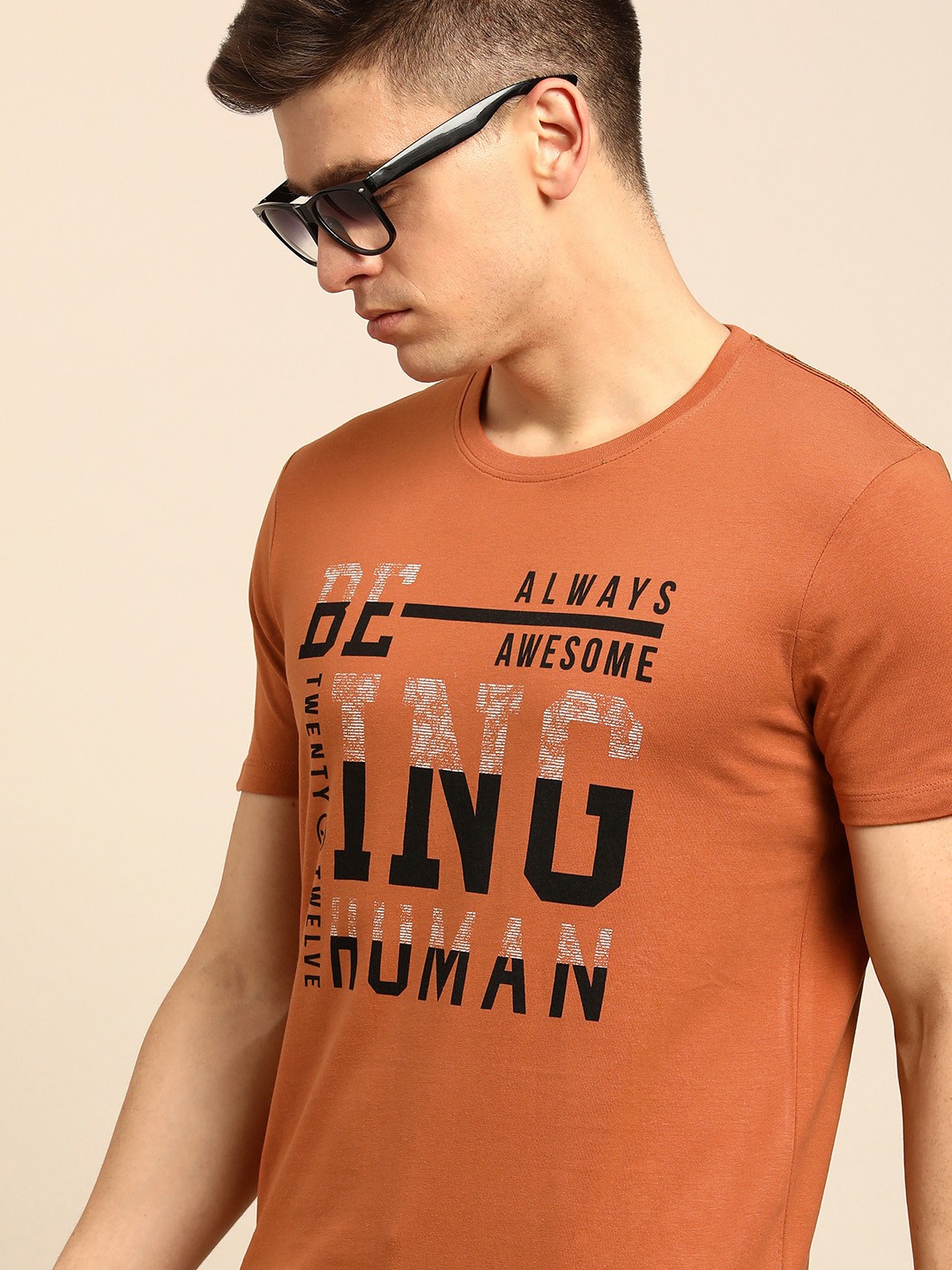 

Being Human Men Brown Typography Printed Pure Cotton T-shirt