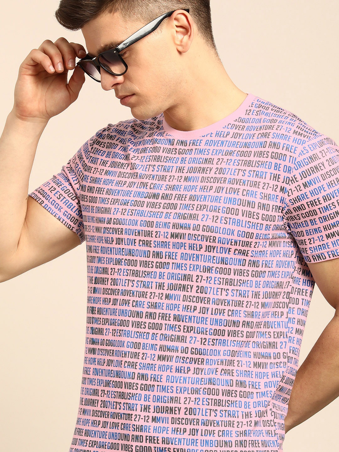

Being Human Men Pink & Multicoloured Typography Printed Pure Cotton Casual T-shirt