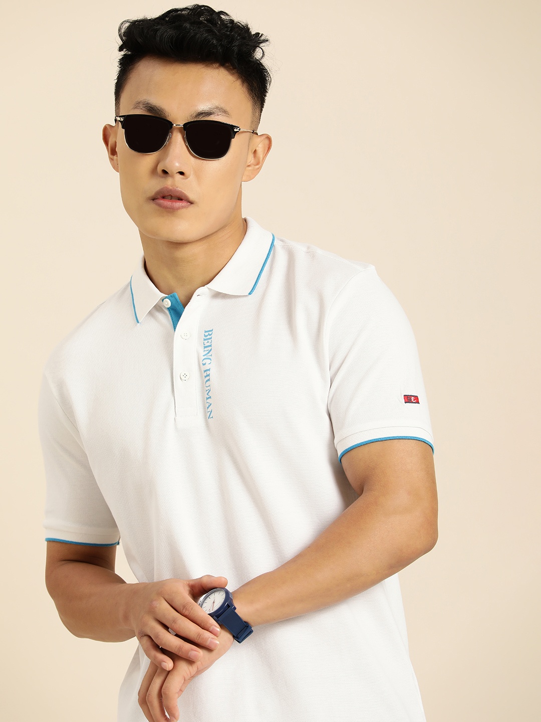 

Being Human Men White Solid Polo Collar T-shirt