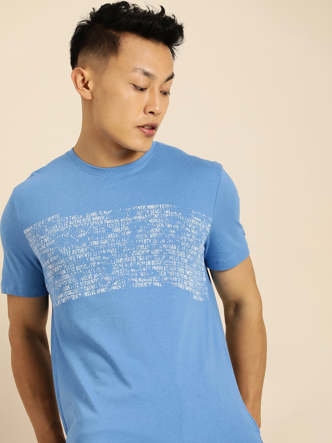 

Being Human Men Blue Graphic Printed Pure Cotton Casual T-shirt