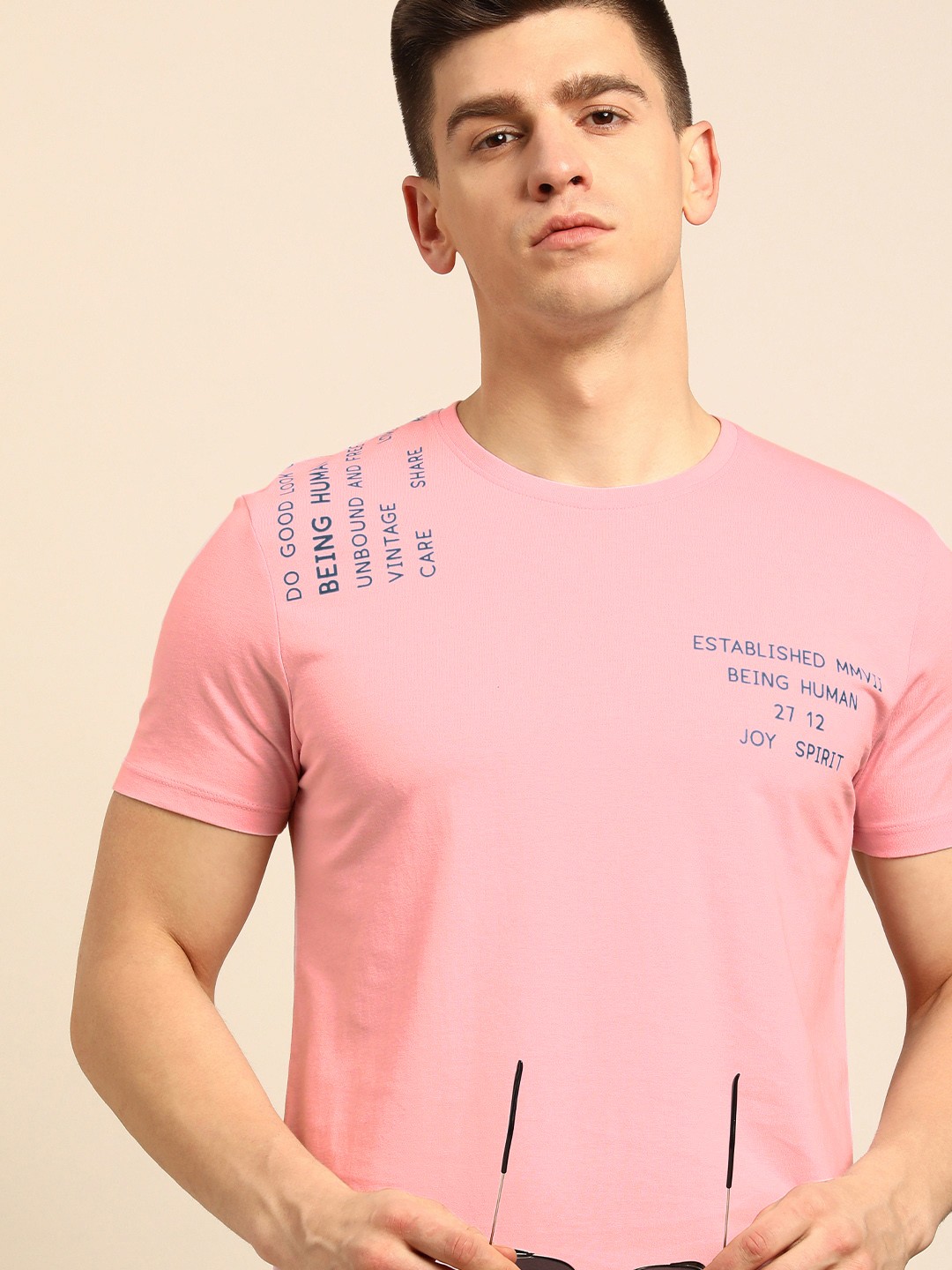 

Being Human Men Pink Typography Printed Pure Cotton T-shirt