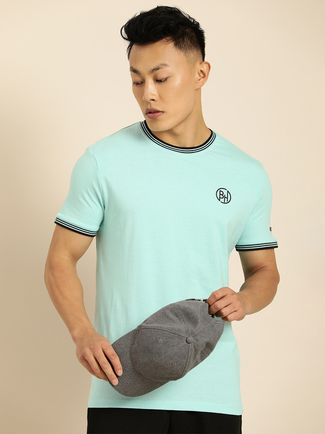 

Being Human Men Blue Colourblocked Pure Cotton Casual T-shirt