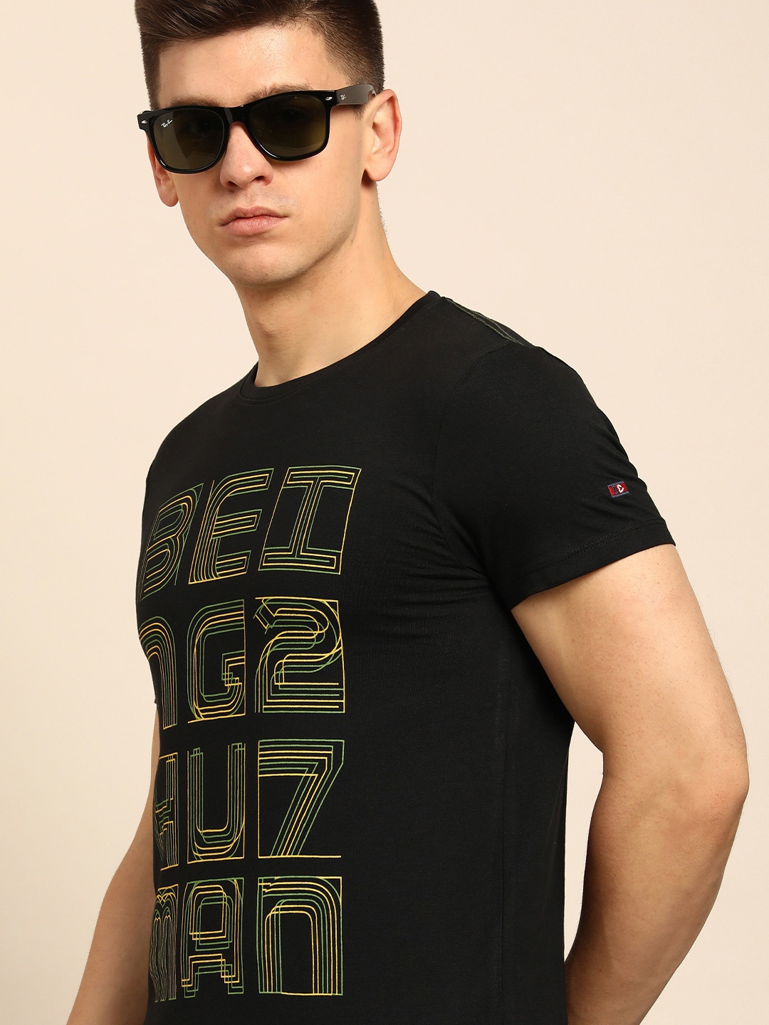

Being Human Men Black Brand Logo Printed Pure Cotton T-shirt