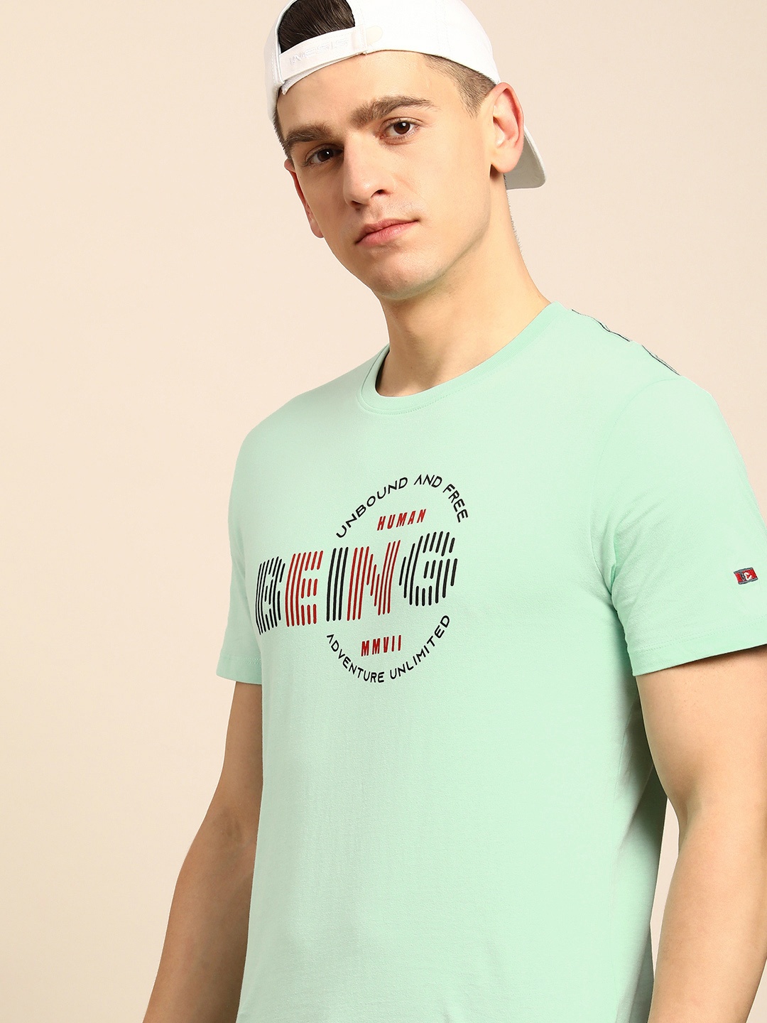 

Being Human Men Mint Green Brand Logo Printed Pure Cotton T-shirt