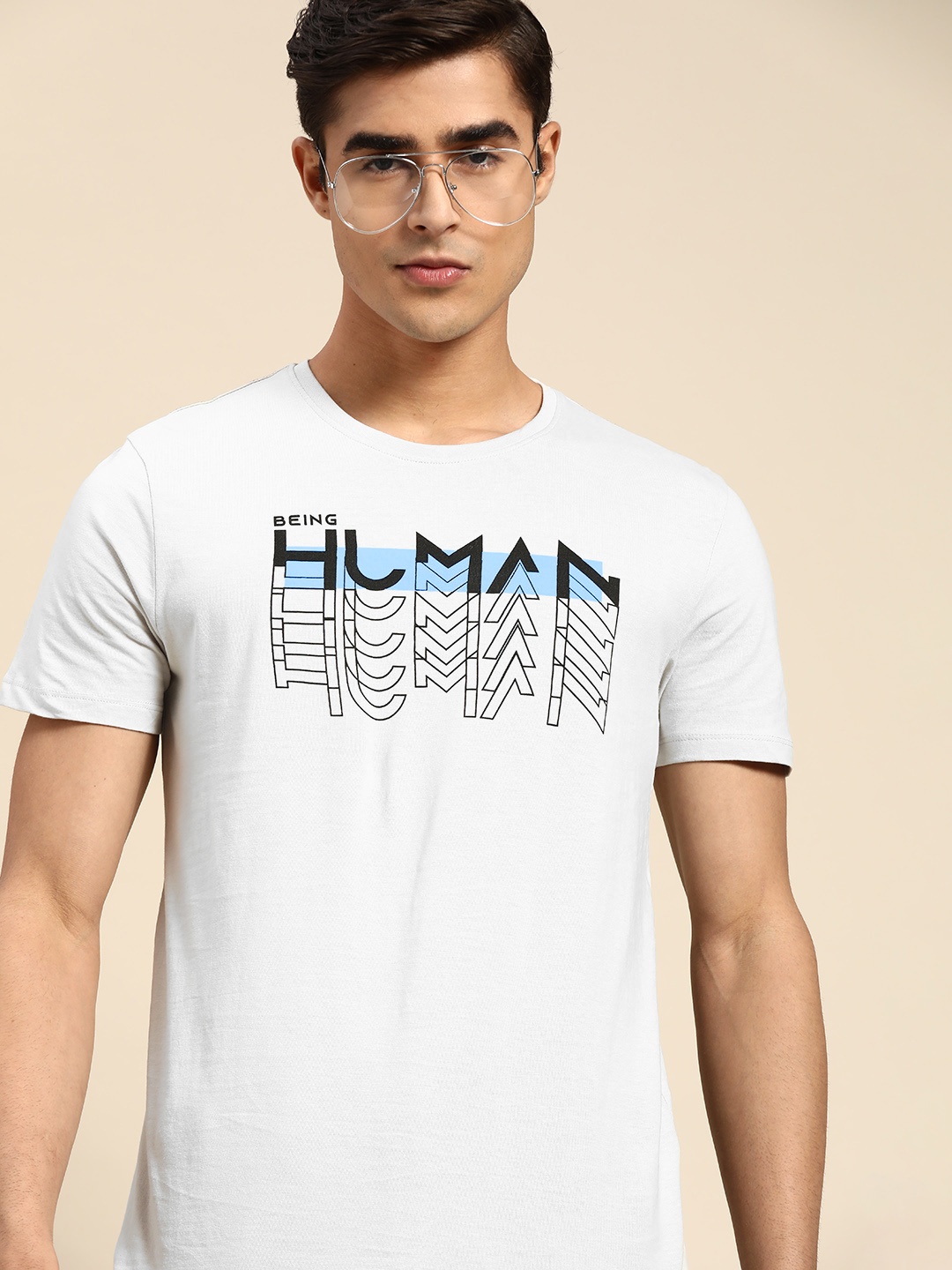 

Being Human Men Grey & Black Brand Logo Printed Pure Cotton T-shirt