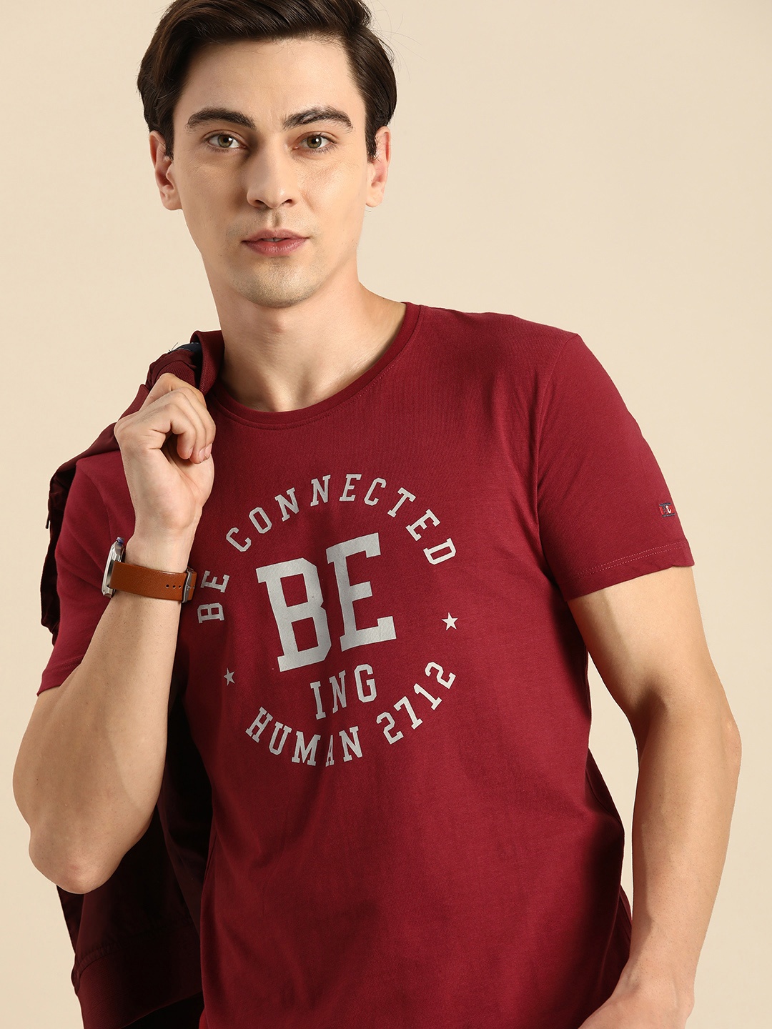 

Being Human Men Maroon Typography Printed Pure Cotton T-shirt