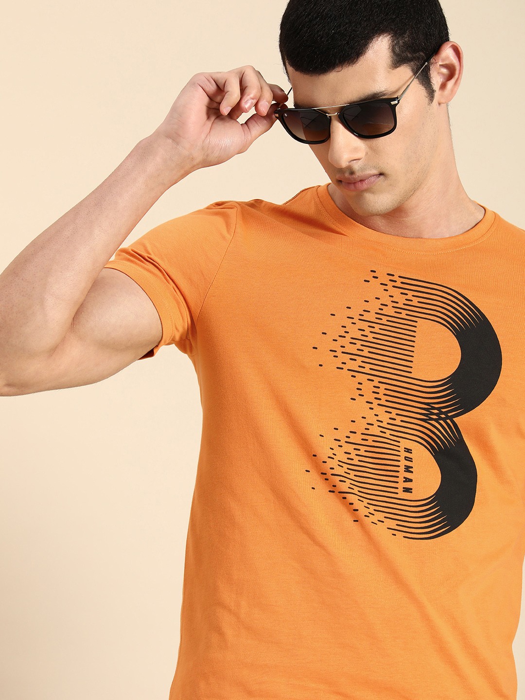 

Being Human Clothing Men Pure Cotton Brand Logo Printed Round Neck T-shirt, Orange
