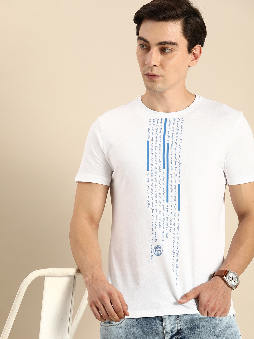 

Being Human Clothing Men White Typography Printed Slim Fit Pure Cotton Casual T-shirt