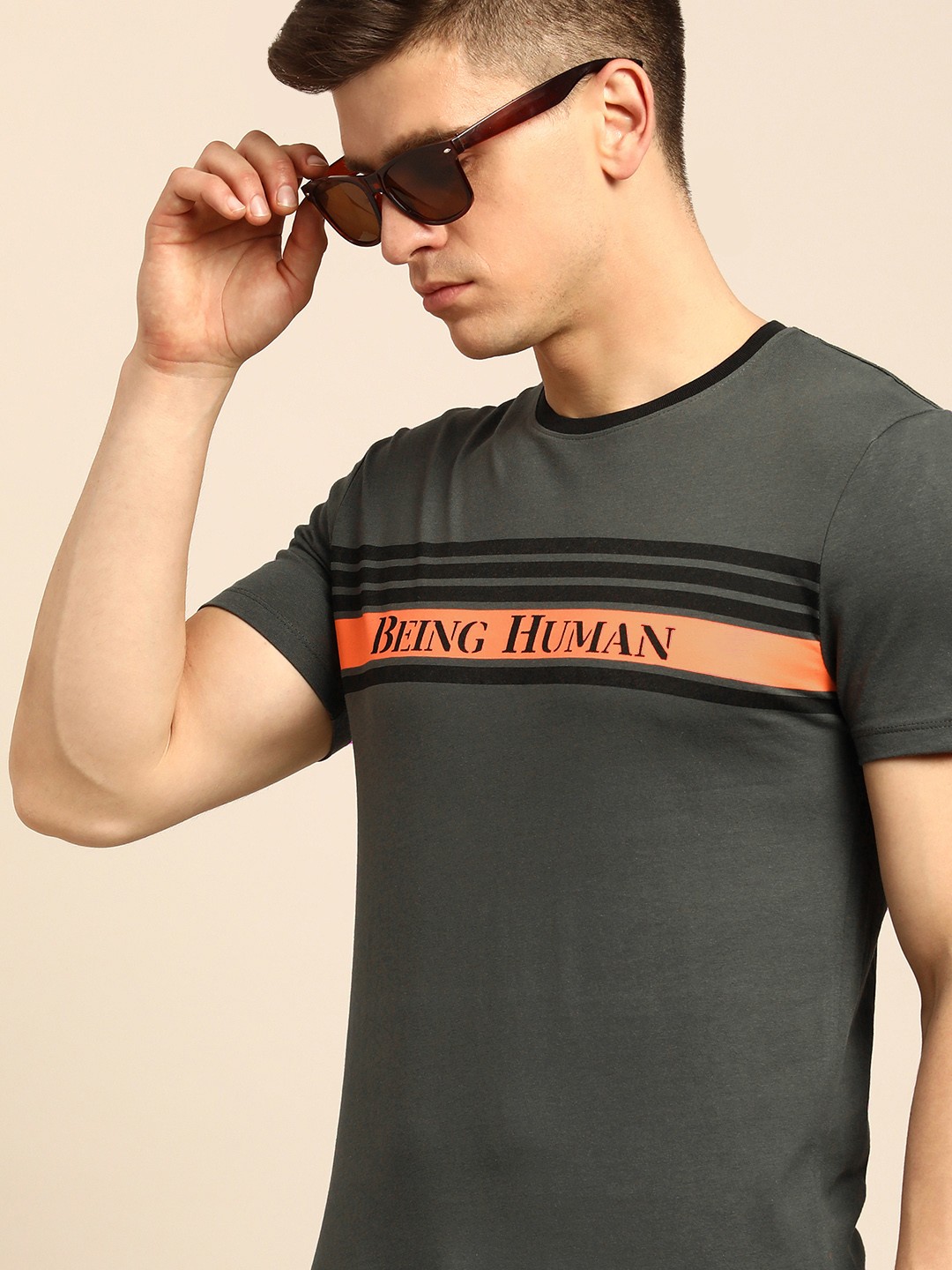 

Being Human Men Charcoal Grey Typography Printed Pure Cotton T-shirt
