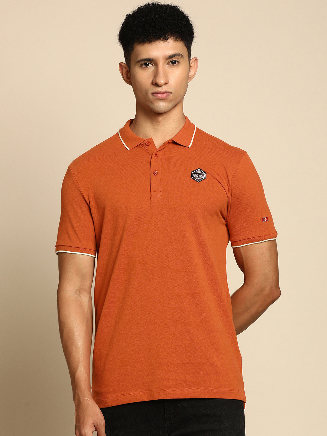 

Being Human Men Brown Brand Logo Polo Collar Pure Cotton Casual T-shirt