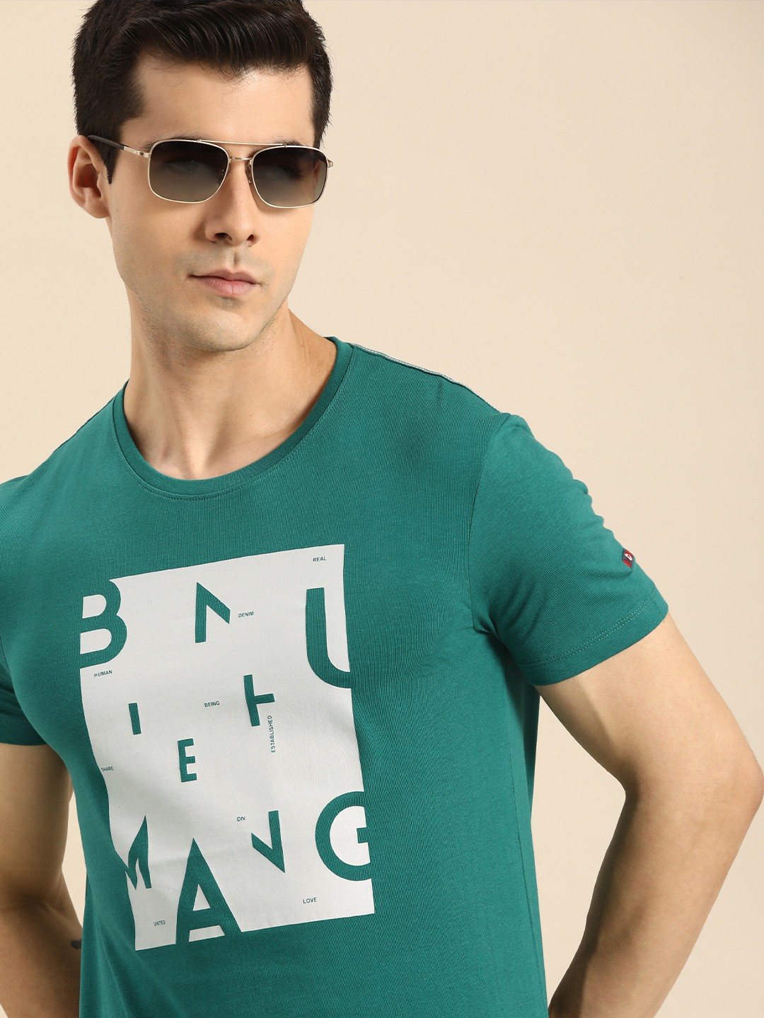 

Being Human Men Teal Typography Printed Pure Cotton Casual T-shirt