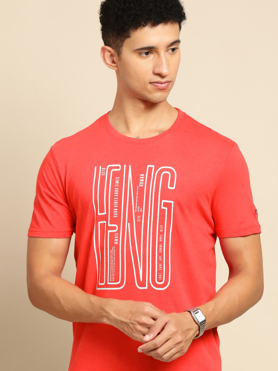 

Being Human Men Red Brand Logo Printed Pure Cotton T-shirt