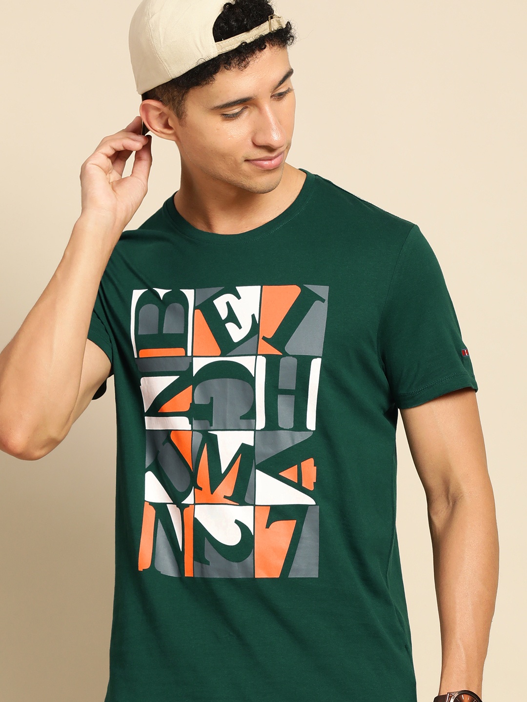 

Being Human Men Green Brand Logo Printed Pure Cotton T-shirt