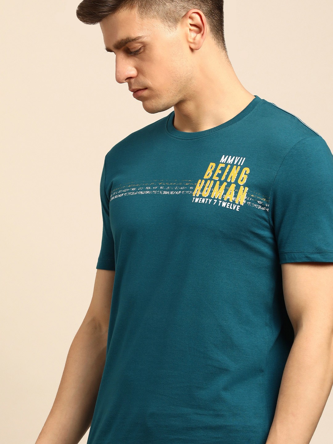 

Being Human Men Blue Typography Printed Pure Cotton T-shirt