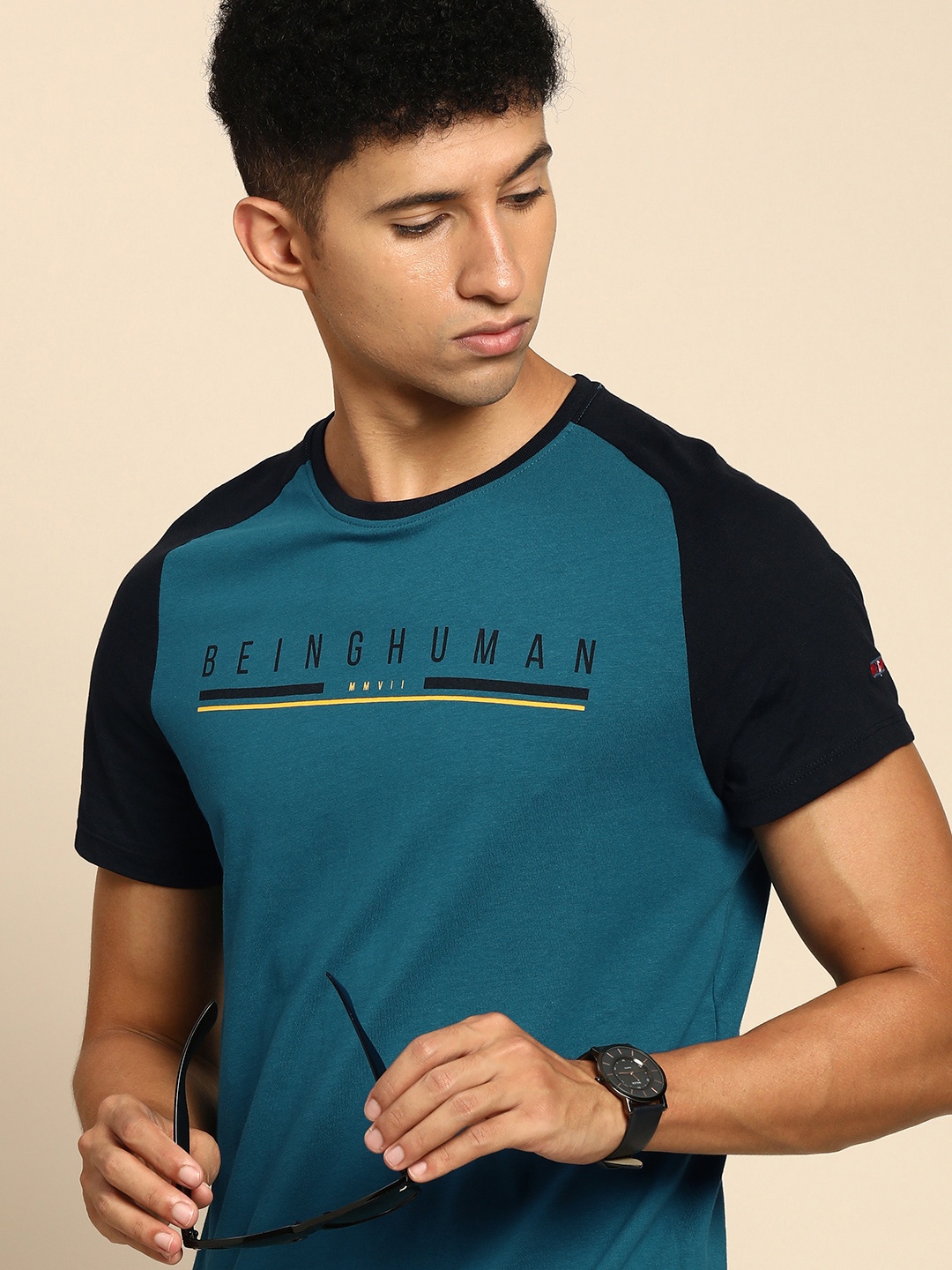 

Being Human Men Teal Blue Typography Printed Pure Cotton T-shirt
