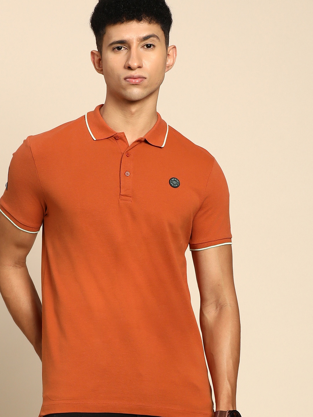 Being Human Men Brown Brand Logo Polo Collar Pure Cotton Casual T-shirt