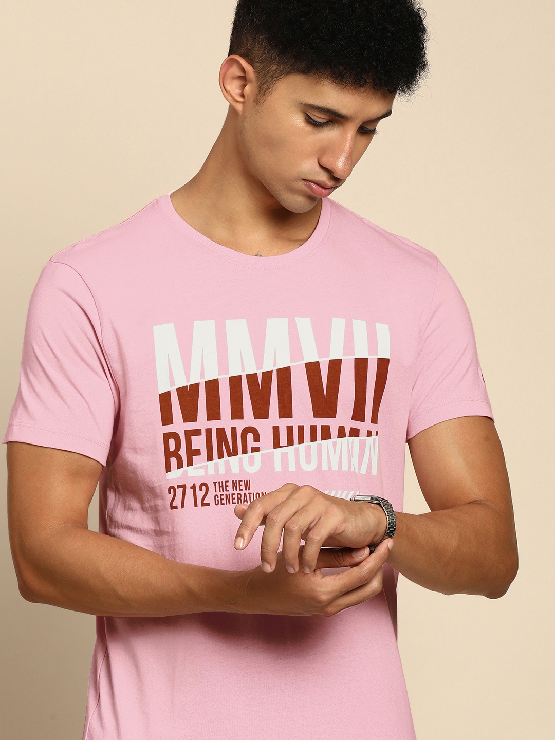 

Being Human Men Pink Typography Printed Pure Cotton T-shirt
